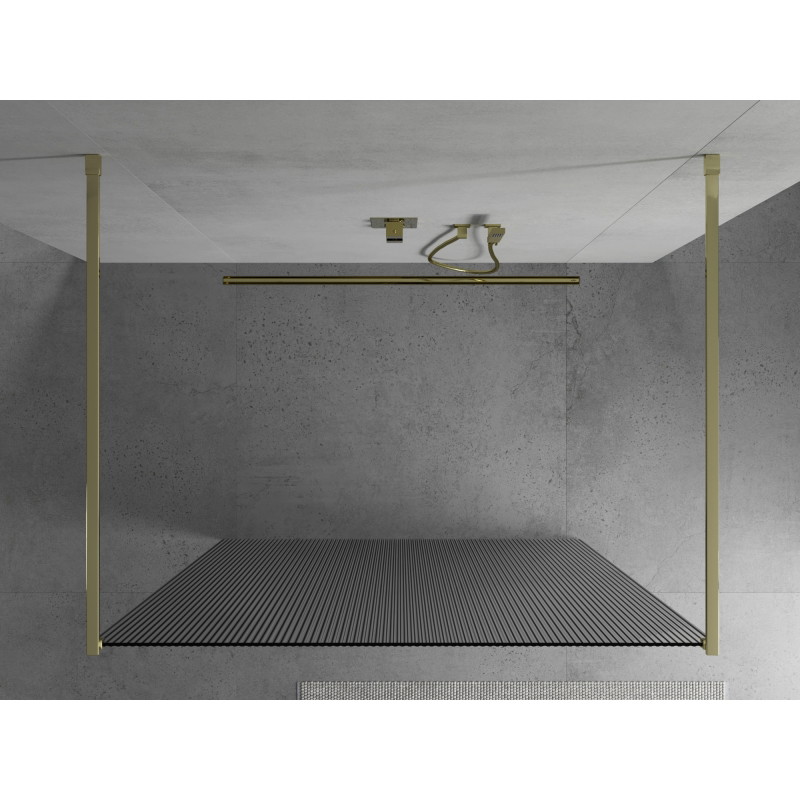 Mexen Kioto volně stojící sprchová stěna 140 x 200 cm, proužkovaná 8 mm, zlatá - 800-140-002-50-09