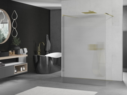 Mexen Kioto volně stojící sprchová stěna 140 x 200 cm, proužky 8 mm, zlatá - 800-140-002-50-09