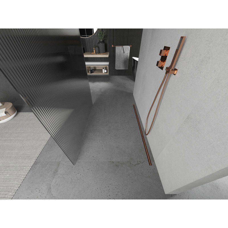 Mexen Kioto volně stojící sprchová zástěna 110 x 200 cm, pruhy 8 mm, růžové zlato - 800-110-002-60-09