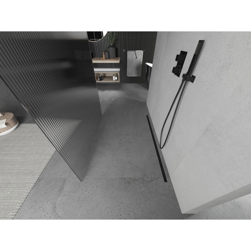 Mexen Kioto volně stojící sprchová stěna 110 x 200 cm, pruhy 8 mm, černá - 800-110-002-70-09
