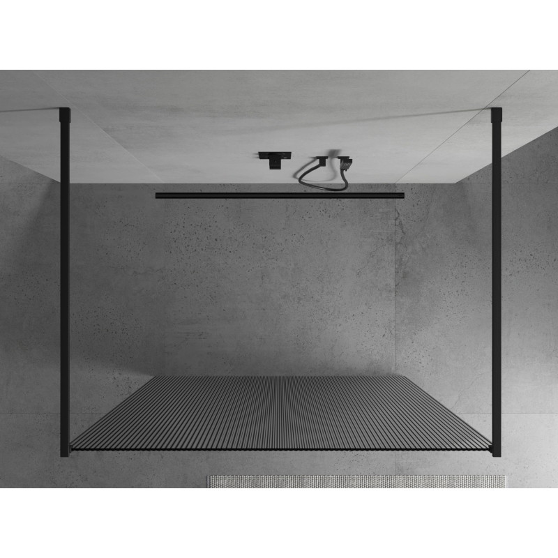 Mexen Kioto volně stojící sprchová zástěna 100 x 200 cm, pruhy 8 mm, černá - 800-100-002-70-09