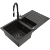 Mexen Matias granitový dřez 1,5-komorový s odkapávačem a kuchyňskou baterií Savita, černý/zlatý - 6502-75-672601-70-B