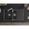 Mexen Matias granitový dřez 1,5-komorový s odkapávačem a kuchyňskou baterií Savita, černý kropenatý - 6502-76-672601-00