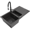 Mexen Matias granitový dřez 1,5-komorový s odkapávačem a kuchyňskou baterií Savita, černý s tečkami - 6502-76-672601-70-B