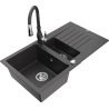 Mexen Matias žulový dřez 1,5-komorový s odkapávačem a kuchyňskou baterií Savita, černý skvrnitý - 6502-76-672601-76