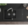 Mexen Matias granitový dřez 1,5-komorový s odkapávačem a kuchyňskou baterií Savita, černý - 6502-77-672601-00