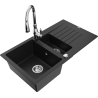 Mexen Matias granitový dřez 1,5-komorový s odkapávačem a kuchyňskou baterií Savita, černý - 6502-77-672601-00