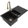 Mexen Matias granitový dřez 1,5-komorový s odkapávačem a kuchyňskou baterií Savita, černý - 6502-77-672601-50