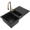 Mexen Matias granitový dřez 1,5-komorový s odkapávačem a kuchyňskou baterií Savita, černý - 6502-77-672601-50-B