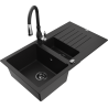 Mexen Matias granitový dřez 1,5-komorový s odkapávačem a kuchyňskou baterií Savita, černý - 6502-77-672601-70-B