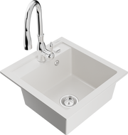 Mexen Vito granitový jednodřez s kuchyňskou baterií Savita, bílý - 6503-20-672601-00