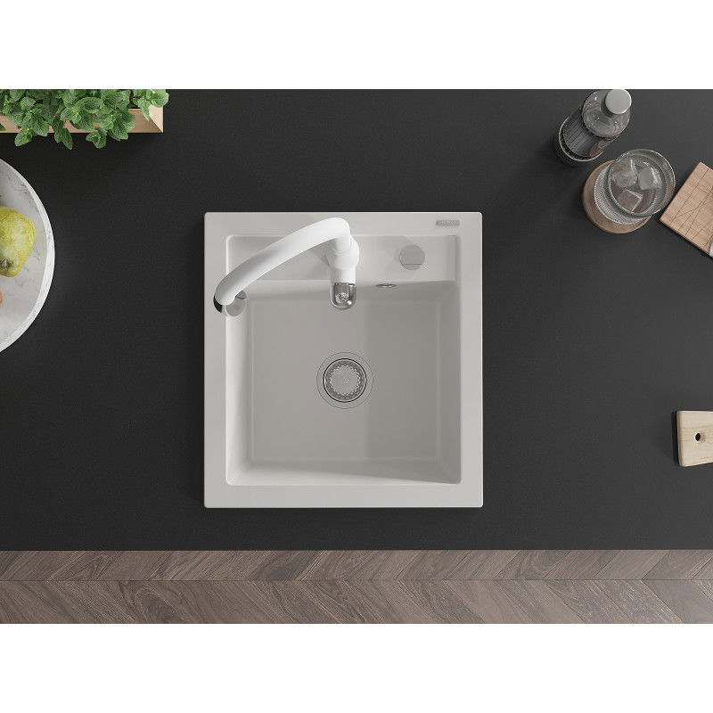 Mexen Vito granitový dřez 1-komorový s kuchyňskou baterií Savita, bílý - 6503-20-672601-20