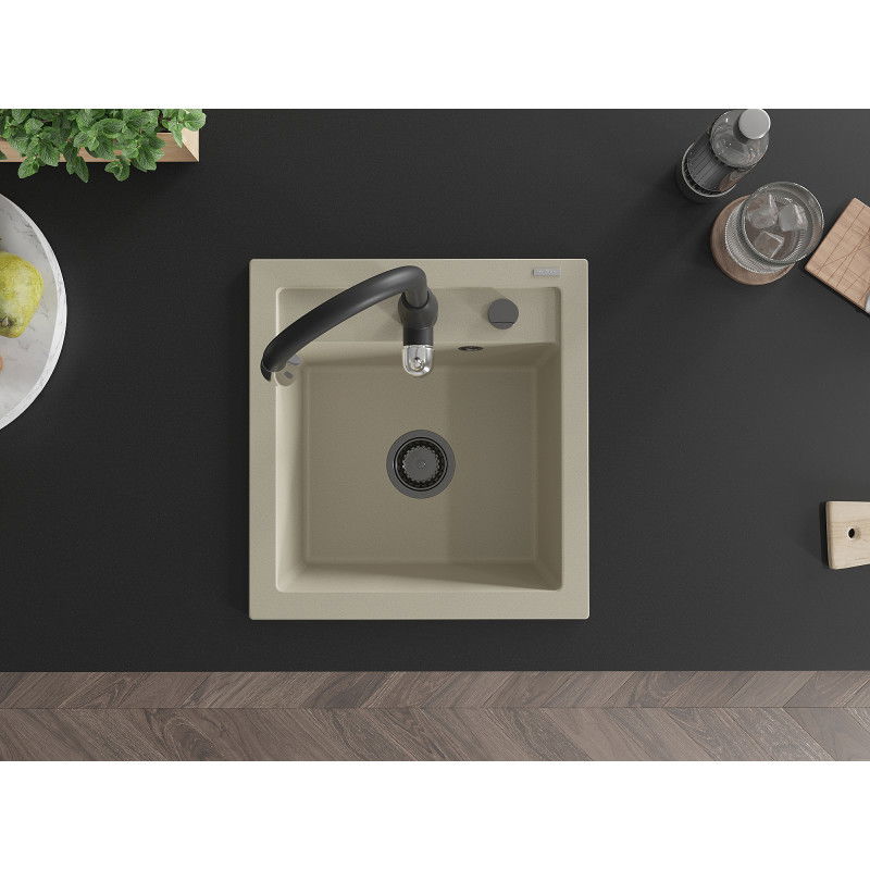 Mexen Vito kuchyňský dřez z litého kamene 1-komorový s kuchyňskou baterií Savita, béžový - 6503-69-672601-70
