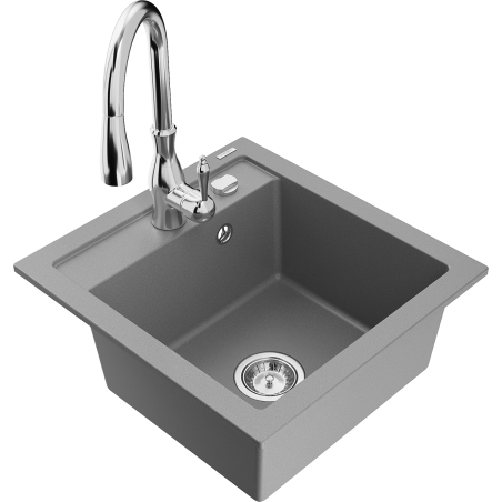 Mexen Vito granitový dřez 1-komorový s kuchyňskou baterií Savita, šedý - 6503-71-672601-00
