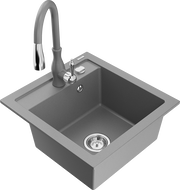 Mexen Vito granitový dřez s 1 komorou s kuchyňskou baterií Savita, šedý - 6503-71-672601-71