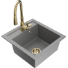 Mexen Vito dřez z granitu 1-komorový s kuchyňskou baterií Savita, šedý - 6503-71-672601-50