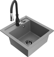 Mexen Vito granitový dřez 1-komorový s kuchyňskou baterií Savita, šedý - 6503-71-672601-70-B