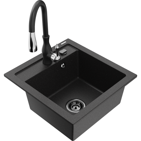 Mexen Vito granitový dřez 1-komorový s kuchyňskou baterií Savita, černý/stříbrný metalik - 6503-73-672601-70-B