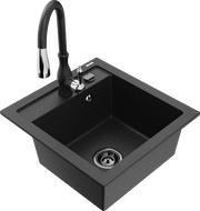 Mexen Vito granitový dřez 1-komorový s kuchyňskou baterií Savita, černý/stříbrný metalik - 6503-73-672601-70-B
