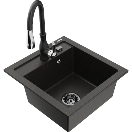 Mexen Vito granitový dřez s 1 komorou a kuchyňskou baterií Savita, černý/zlatý metalik - 6503-75-672601-70-B