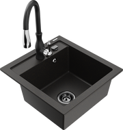 Mexen Vito granitový dřez s 1 komorou a kuchyňskou baterií Savita, černý/zlatý metalik - 6503-75-672601-70-B