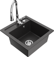 Mexen Vito granitový kuchyňský dřez 1-komorový s kuchyňskou baterií Savita, černý skvrnitý - 6503-76-672601-00