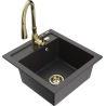 Mexen Vito granitový dřez 1-komorový s kuchyňskou baterií Savita, černý skvrnitý - 6503-76-672601-50