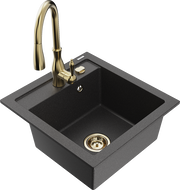 Mexen Vito granitový dřez 1-komorový s kuchyňskou baterií Savita, černý skvrnitý - 6503-76-672601-50