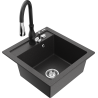 Mexen Vito granitový dřez 1-komorový s kuchyňskou baterií Savita, černý žíhaný - 6503-76-672601-70