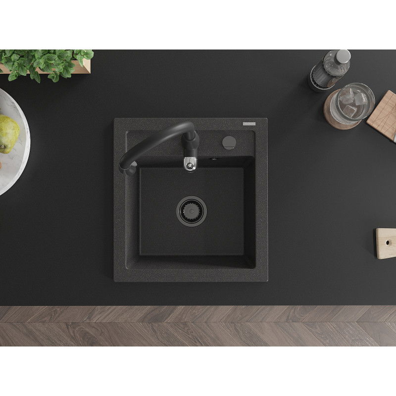 Mexen Vito granitový dřez s 1 komorou a kuchyňskou baterií Savita, černý s tečkami - 6503-76-672601-70-B