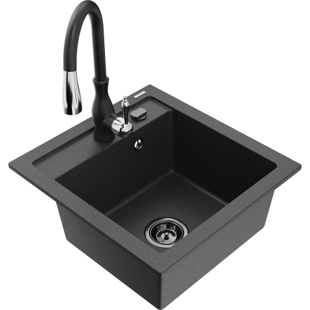 Mexen Vito granitový dřez s 1 komorou a kuchyňskou baterií Savita, černý s tečkami - 6503-76-672601-70-B