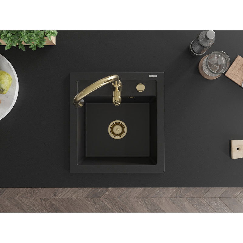 Mexen Vito granitový dřez 1-komorový s kuchyňskou baterií Savita, černý - 6503-77-672601-50