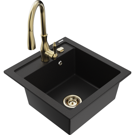 Mexen Vito granitový dřez 1-komorový s kuchyňskou baterií Savita, černý - 6503-77-672601-50