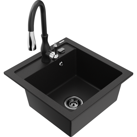 Mexen Vito granitový dřez 1-komorový s kuchyňskou baterií Savita, černý - 6503-77-672601-70-B