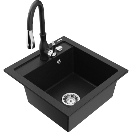 Mexen Vito granitový dřez s 1 komorou a kuchyňskou baterií Savita, černý - 6503-77-672601-70