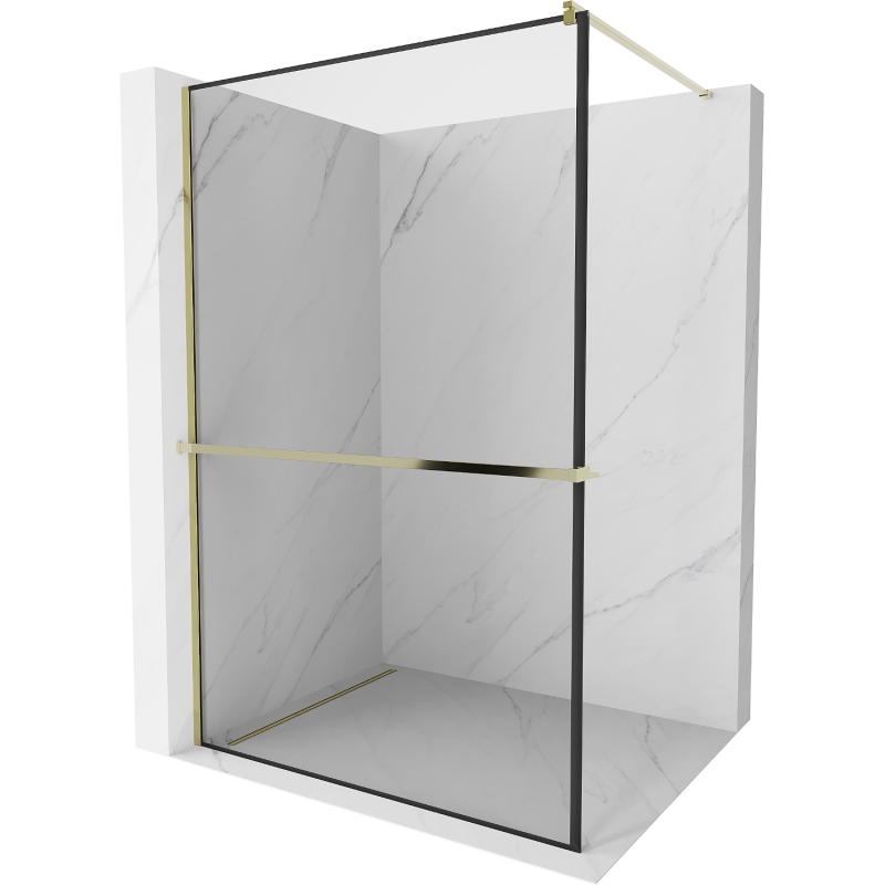 Mexen Kioto+ sprchová stěna s poličkou Walk-in 130 x 200 cm, černý rámeček, zlatá - 800-130-121-50-70