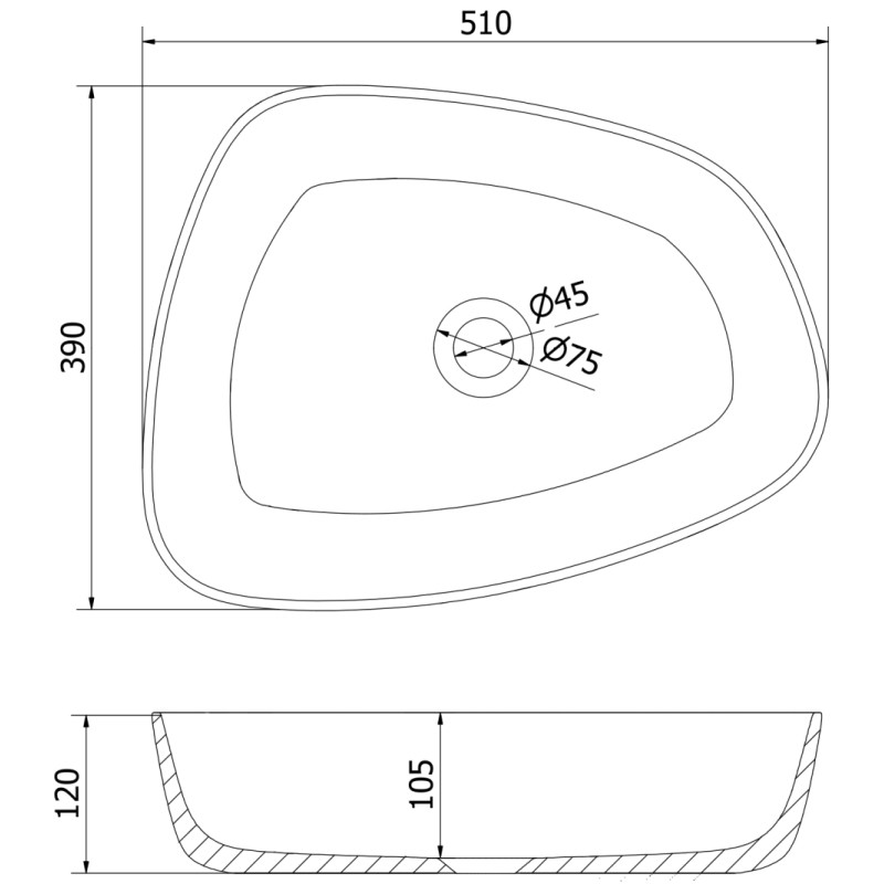 Mexen Ono nástavné umyvadlo z konglomerátu 51 x 39 cm, černé - 23045171
