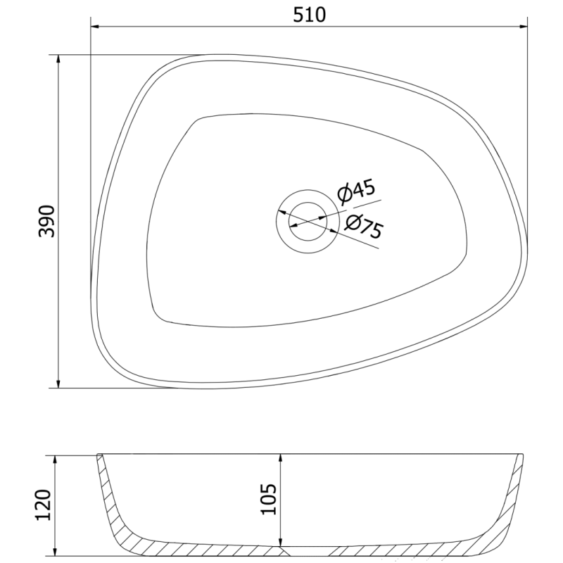 Mexen Ono umyvadlo na desku z konglomerátu 51 x 39 cm, bílá - 23045101
