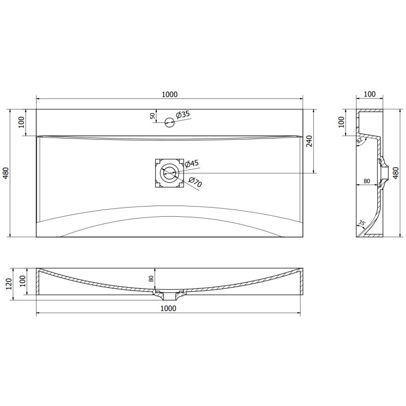 Mexen Poli umyvadlo na desce z konglomerátu 1/O 100 x 48 cm, černé - 23021071