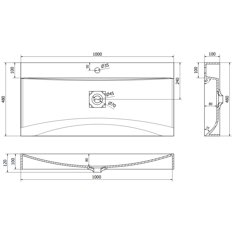 Mexen Poli umyvadlo na desku z konglomerátu 1/O 100 x 48 cm, černá - 23021071