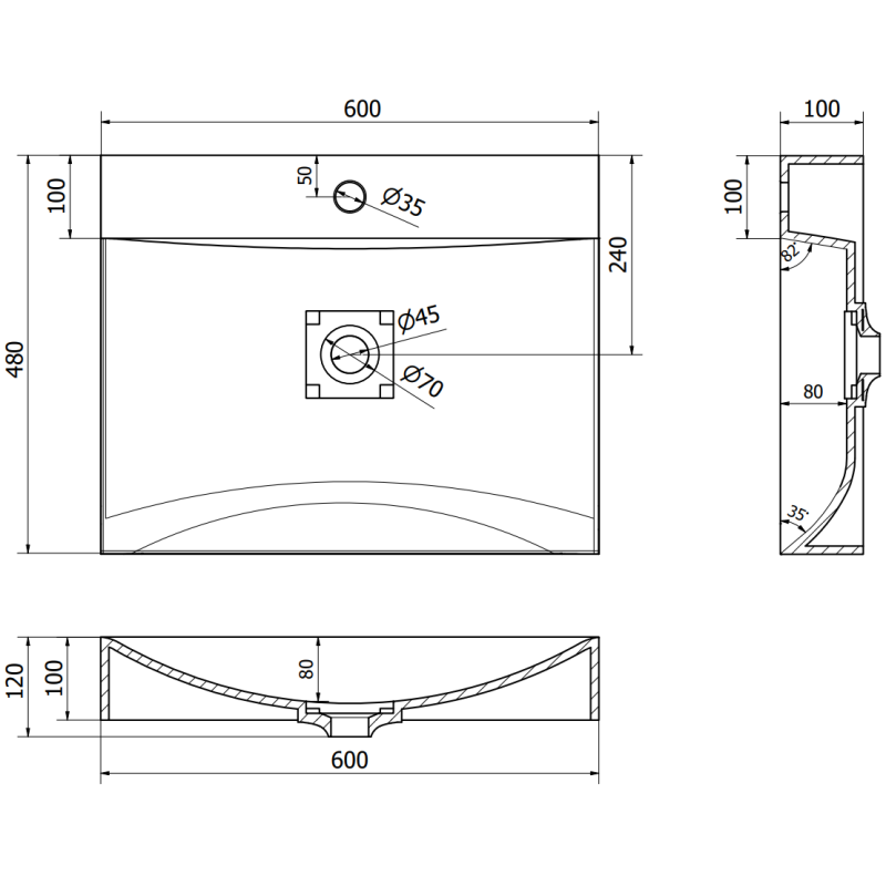 Mexen Poli umyvadlo na desku z konglomerátu 1/O 60 x 48 cm, bílá - 23026001