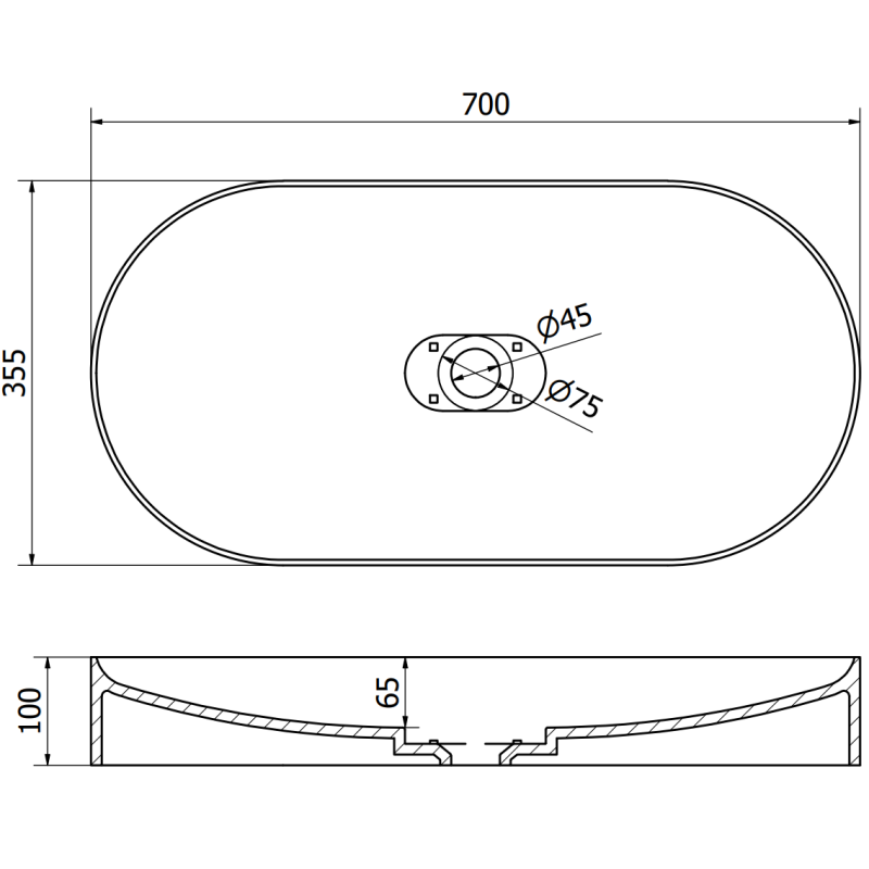Mexen Sofia umyvadlo na desku z konglomerátu 70 x 35 cm, bílá - 23067001