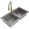 Mexen Mario granitový dřez 2-komorový s kuchyňskou baterií Savita, šedý - 6504-71-672601-50