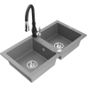 Mexen Mario žulový dřez dvoukomorový s kuchyňskou baterií Savita, šedý - 6504-71-672601-70