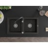 Mexen Mario dvoukomorový granitový dřez s kuchyňskou baterií Savita, černý/zlatý metalik - 6504-75-672601-70