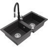 Mexen Mario žulový dřez 2-komorový s kuchyňskou baterií Savita, černý skvrnitý - 6504-76-672601-70