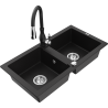 Mexen Mario granitový dřez 2-komorový s kuchyňskou baterií Savita, černý - 6504-77-672601-70