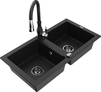 Mexen Mario dřez dvoukomorový s kuchyňskou baterií Savita, černý - 6504-77-672601-70-B