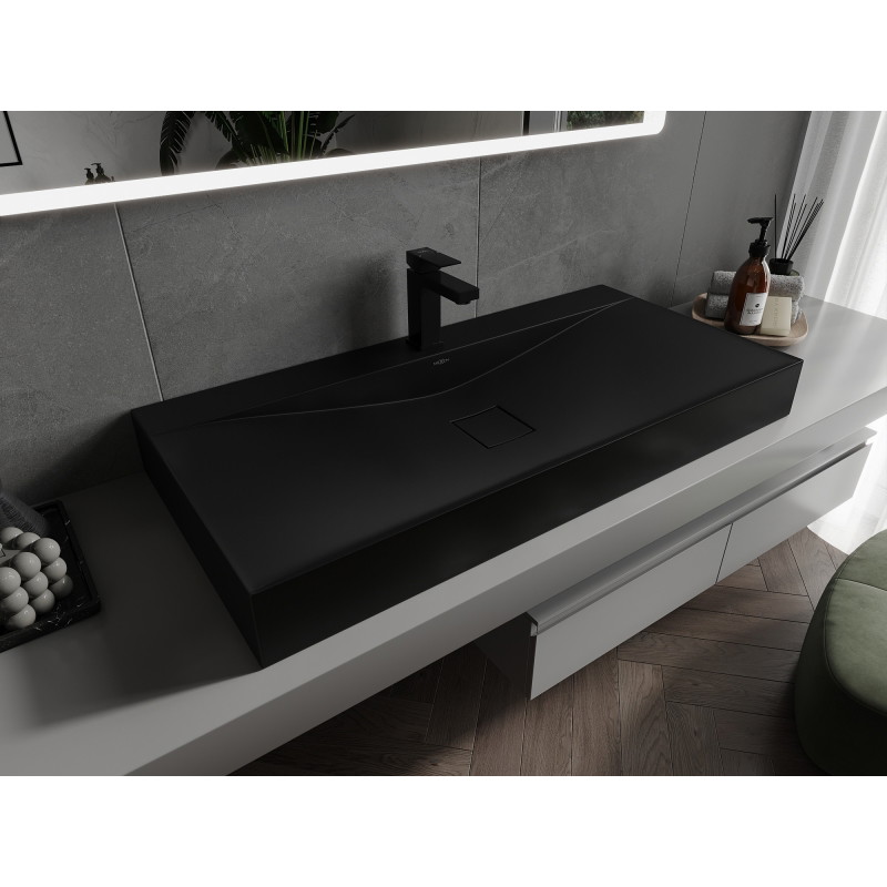 Mexen Poli umyvadlo na desce z konglomerátu 1/O 100 x 48 cm, černé - 23021071