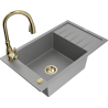 Mexen Elias granitový dřez 1-komorový s odkapávačem a kuchyňskou baterií Savita, šedý - 6511-71-672601-50